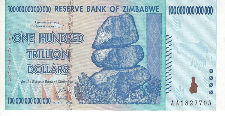 Zimbabwe 100 trilion dollar bond.